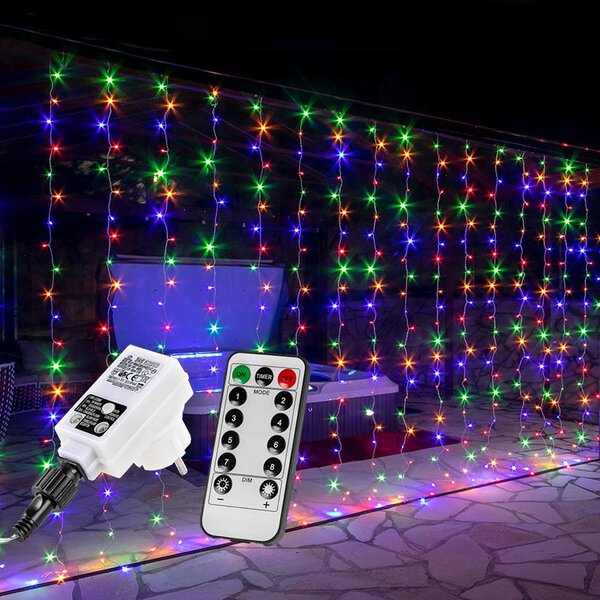 LED-es fényfüggöny, színes 6x3m (600 LED) - távirányítóval