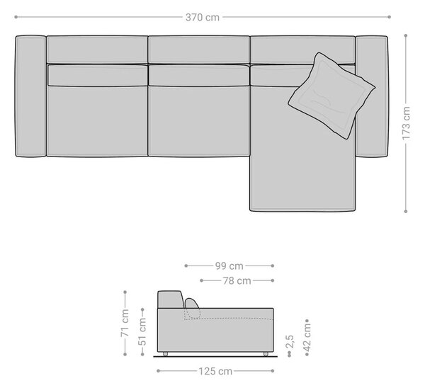 DELIFE Sarokkanapé Sirpio XL 370x170 cm bőr imitáció vintage antracit