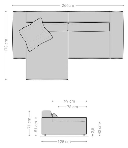 DELIFE Sarokkanapé Sirpio XL 270x170 cm mikroszálas khaki-barna rekamié változtatható