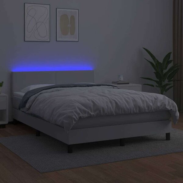 VidaXL Ágy - Fehér Műbőr - 140x190 cm - LED