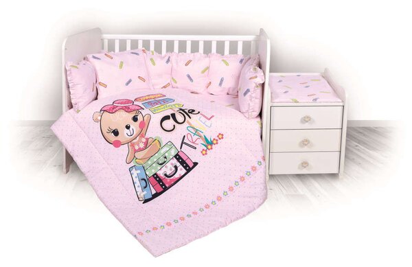 Lorelli 5 részes Ágynemű matracvédővel - Maci #rózsaszín