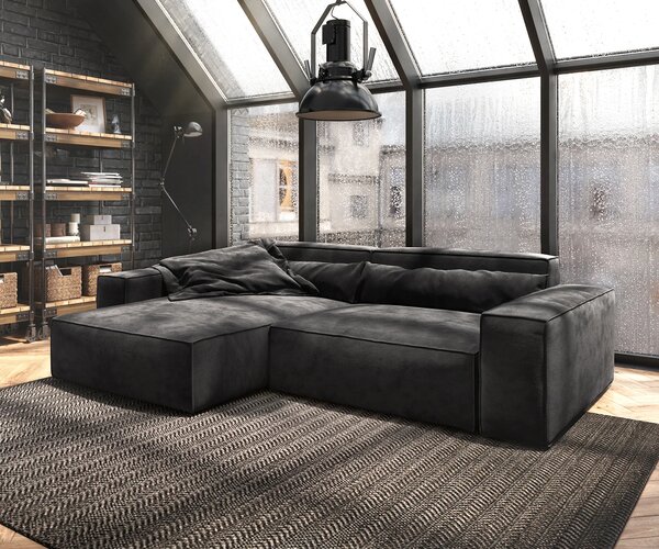 DELIFE Sarokkanapé Sirpio XL 270x170 cm mikroszálas fekete rekamié változtatható