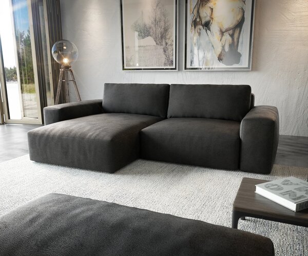 DELIFE Sarokkanapé Lanzo XL 270x180 cm bőr imitáció vintage antracit variálható rekamié puffal