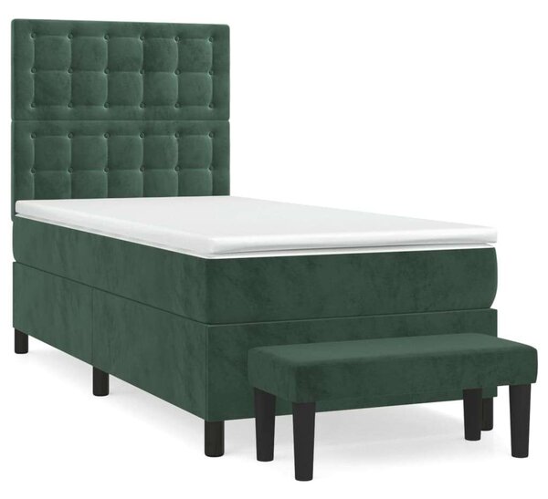 VidaXL sötétzöld bársony rugós ágy matraccal 90 x 200 cm