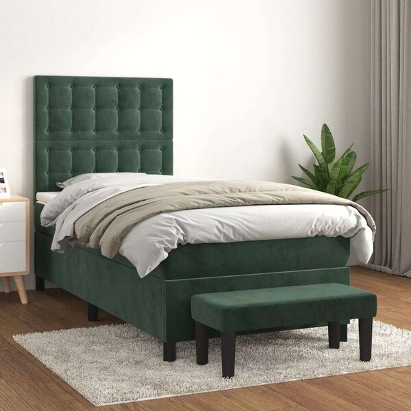 VidaXL sötétzöld bársony rugós ágy matraccal 90 x 200 cm