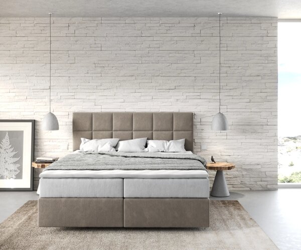 DELIFE Boxspring ágy Dream-Fine 160x200 cm mikroszálas bézs zsákrugós matraccal és visco topperrel