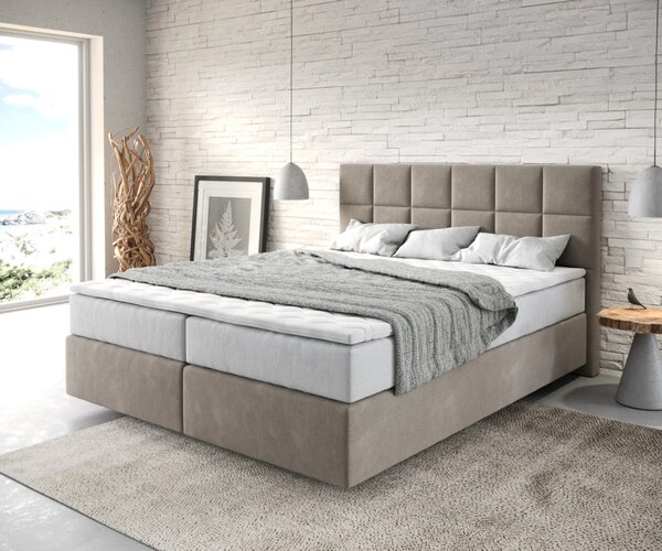 DELIFE Boxspring ágy Dream-Fine 160x200 cm mikroszálas bézs zsákrugós matraccal és visco topperrel