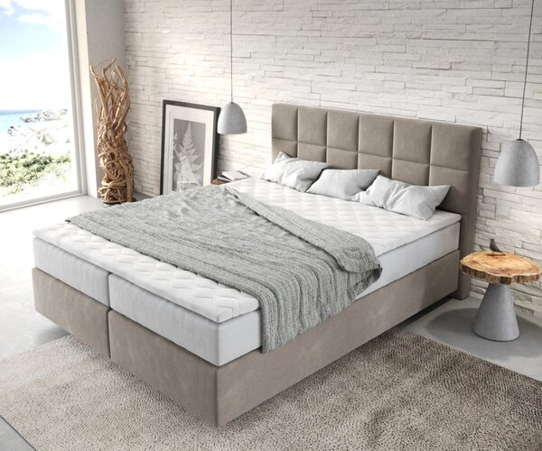 DELIFE Boxspring ágy Dream-Fine 160x200 cm mikroszálas bézs zsákrugós matraccal és visco topperrel