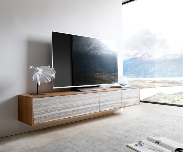 DELIFE TV szekrény Kleo 200 cm akác természetes 4 ajtós lebegő