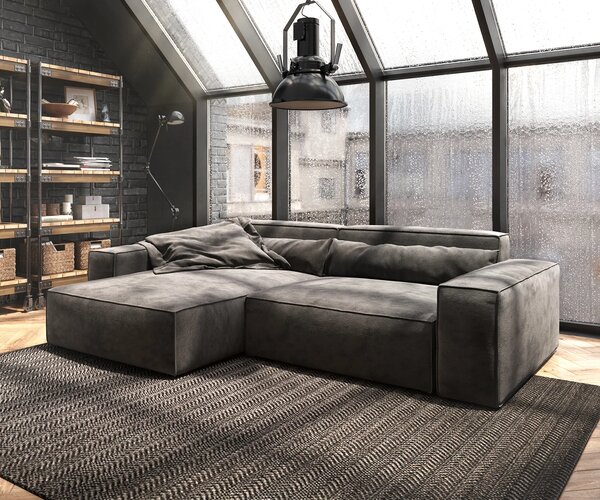 DELIFE Sarokkanapé Sirpio XL 270x170 cm mikroszálas khaki-barna rekamié változtatható