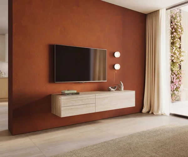 DELIFE TV szekrény Cuor 180 cm Laminam® kerámia travertino bianco krémfehér 1 billenő ajtó 2 fiókos lebegő
