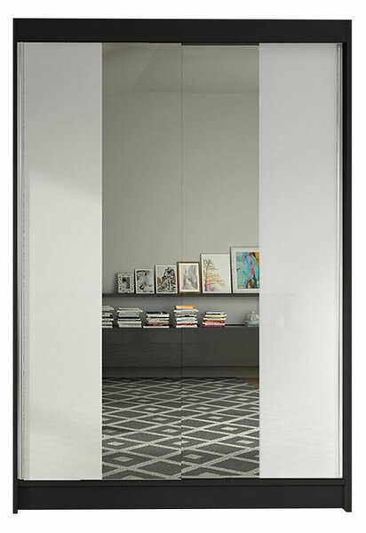 Gardróbszekrény Closico Salvor II, Laminált forgácslap, 200x120x58cm, Fekete, Fehér
