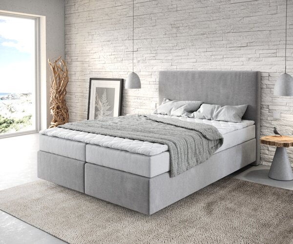 DELIFE Boxspring ágy Dream-Well 140x200 cm mikroszálas szürke matraccal és topperrel