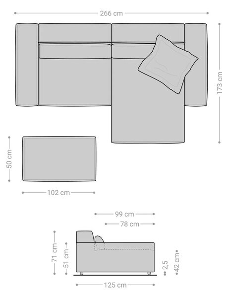 DELIFE Sarokkanapé Sirpio XL 270x170 cm bőr imitáció vintage antracit variálható rekamié puffal