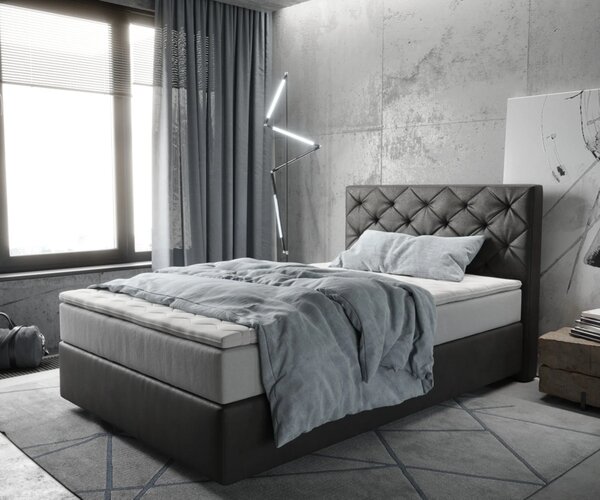 DELIFE Boxspring ágy Dream-Great 120x200 cm mikroszálas antracit vintage zsákrugós matraccal és viszko topperrel