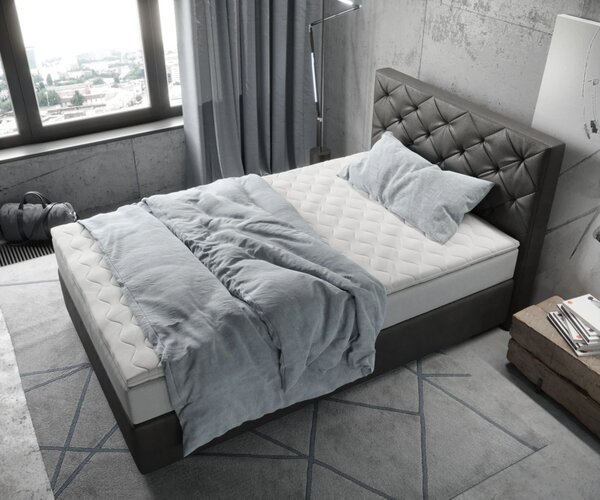 DELIFE Boxspring ágy Dream-Great 120x200 cm mikroszálas antracit vintage zsákrugós matraccal és viszko topperrel