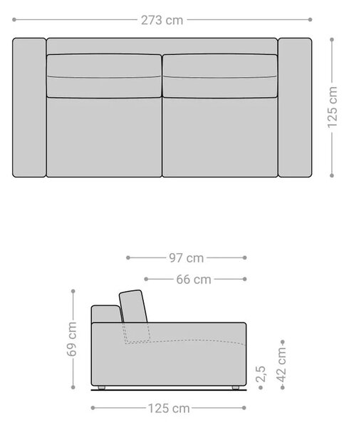 DELIFE Nagy kanapé Lanzo XL 270x130 cm kordbársony bézs