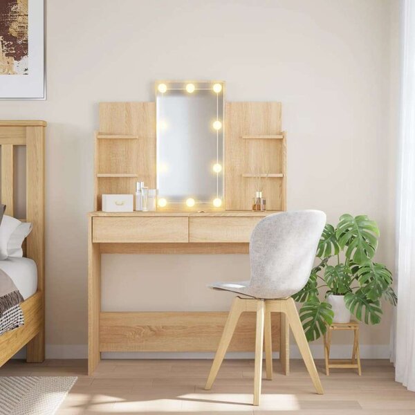 VidaXL Sminkasztal LED-del - Sonoma Tölgy - 96x40x142 cm