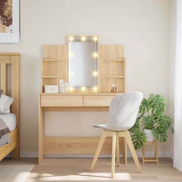 VidaXL Sminkasztal LED-del - Sonoma Tölgy - 96x40x142 cm