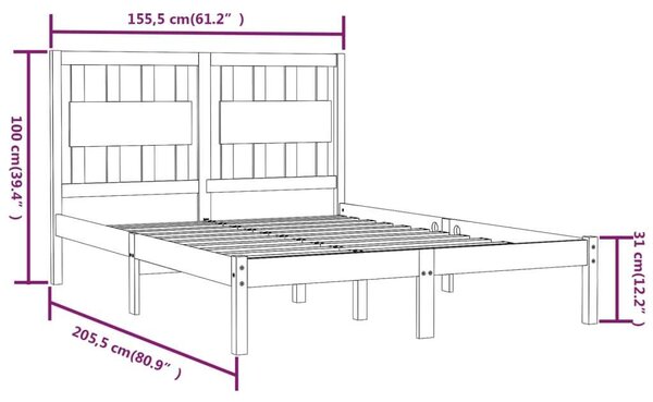VidaXL Fehér Fenyőfa Ágykeret - King Size (150x200 cm)