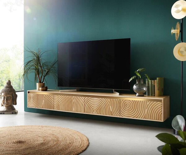 DELIFE TV szekrény Budaya 220 cm mango természetes 4 ajtós lebegő