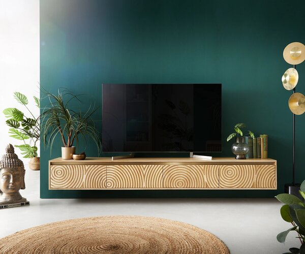 DELIFE TV szekrény Budaya 220 cm mango természetes 4 ajtós lebegő