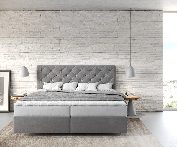 DELIFE Boxspring ágy Dream-Great 180x200 cm mikroszálas szürke matraccal és topperrel