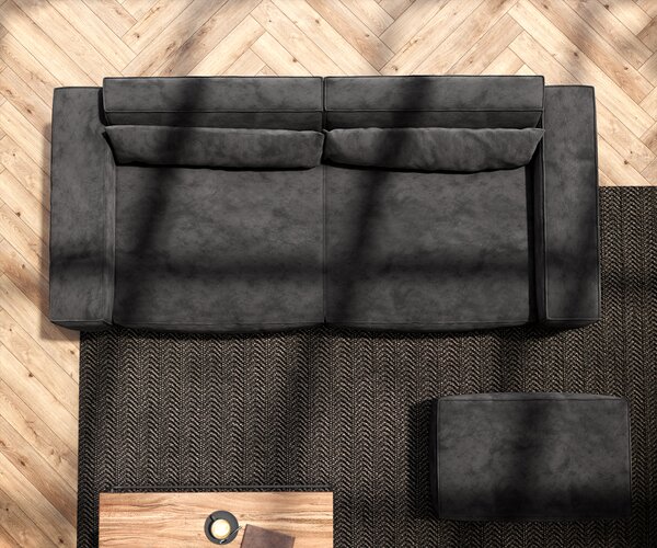 DELIFE Nagy kanapé Sirpio 230x95 cm mikroszálas fekete puffal
