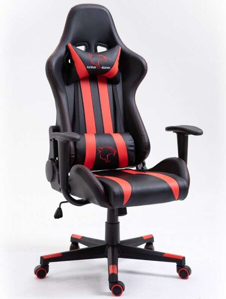 Dark Gamer szék nyak- és derékpárnával, Ökobőr, 130 kg, Fekete-piros
