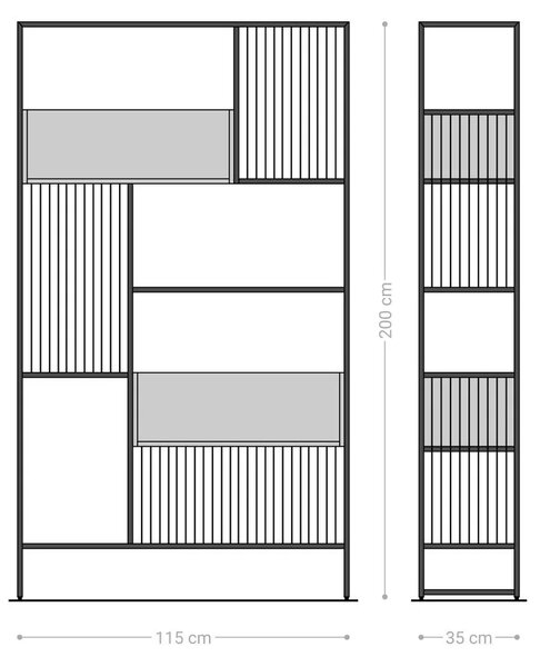 DELIFE Könyvespolc Lukeo 115x200 cm akác természetes fém fekete