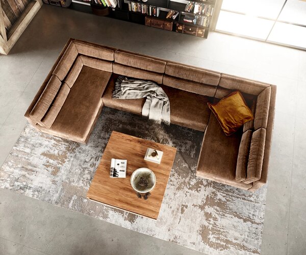 DELIFE "U alakú kanapé Elio XL 400x185 cm bőr imitáció vintage barna vintage"