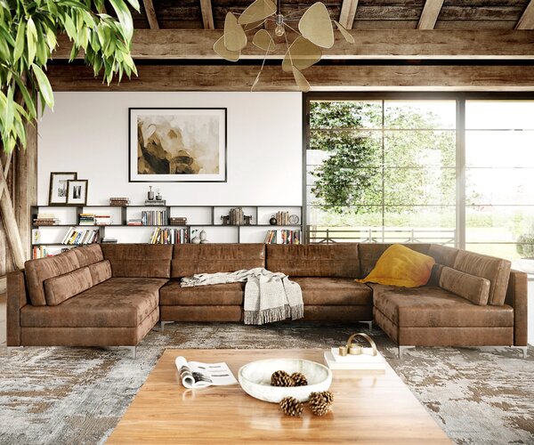 DELIFE "U alakú kanapé Elio XL 400x185 cm bőr imitáció vintage barna vintage"