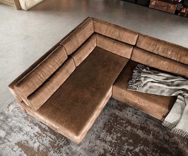 DELIFE "U alakú kanapé Elio XL 400x185 cm bőr imitáció vintage barna vintage"