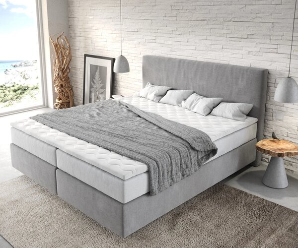 DELIFE Boxspring ágy Dream-Well 180x200 cm mikroszálas szürke zsákrugós matraccal és viszko topperrel
