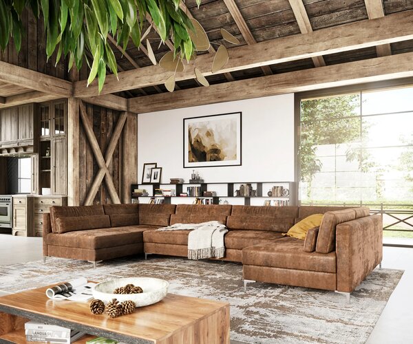 DELIFE "U alakú kanapé Elio XL 400x185 cm bőr imitáció vintage barna vintage"