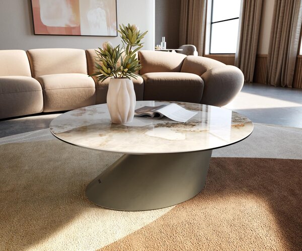 DELIFE Dohányzóasztal Edge kerek 90x90 cm kerámia Minas Melange Conis fém titán színű effektfinish