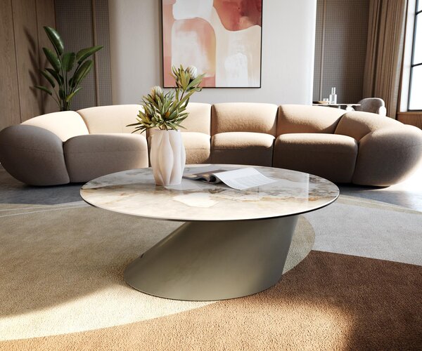 DELIFE Dohányzóasztal Edge kerek 90x90 cm kerámia Minas Melange Conis fém titán színű effektfinish