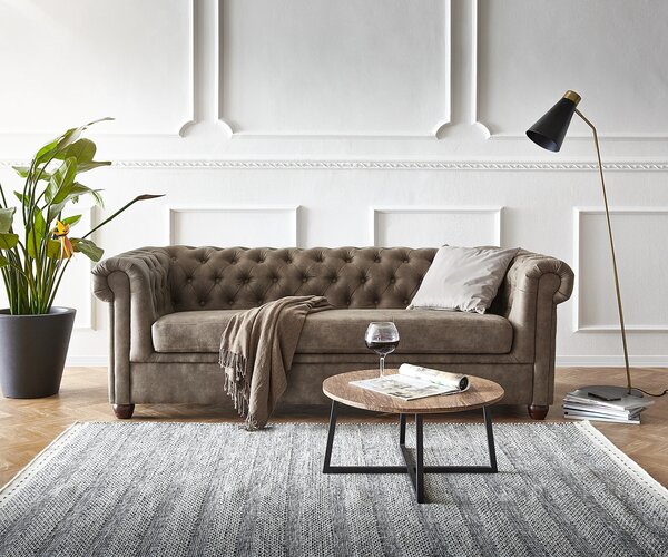 DELIFE Kanapé Chesterfield 3 személyes 200x88 cm vintage taupe kanapé