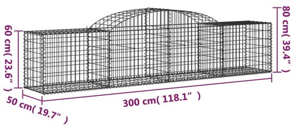 VidaXL 15 db íves horganyzott vas gabion kosár 300x50x60/80 cm