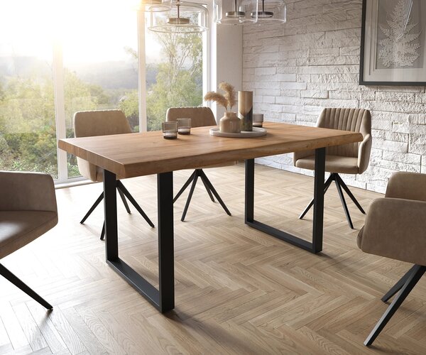 DELIFE Étkezőasztal Edge 160x90 XL akác természetes fekete vékony lábazat Live-Edge