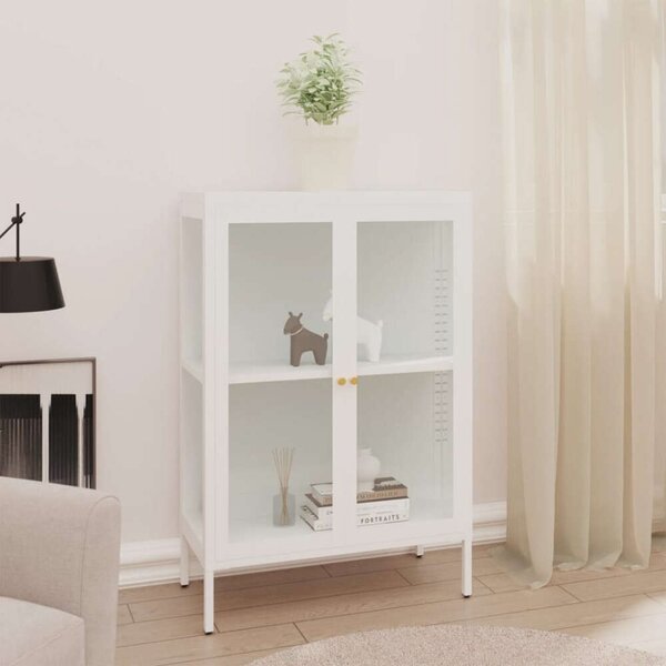 VidaXL Fehér Acél Üveg Tálalószekrény - 75x35x105 cm