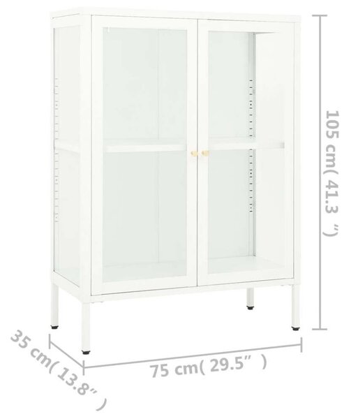 VidaXL Fehér Acél Üveg Tálalószekrény - 75x35x105 cm