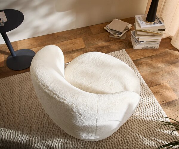 DELIFE Lounge fotel Pulo 80x80 cm plüss krémfehér
