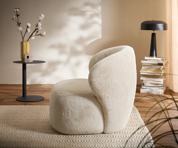 DELIFE Lounge fotel Pulo 80x80 cm plüss krémfehér