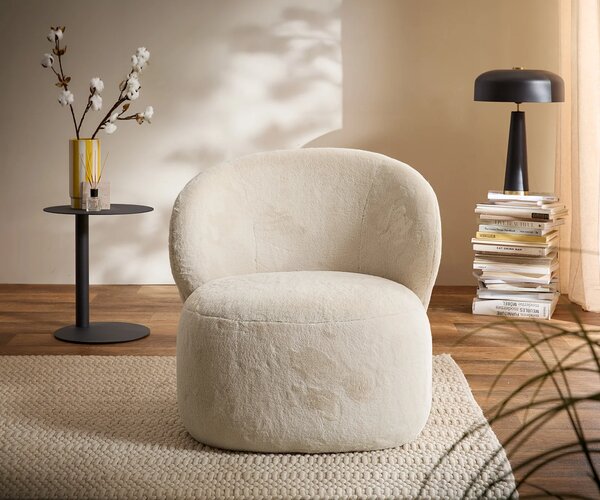 DELIFE Lounge fotel Pulo 80x80 cm plüss krémfehér