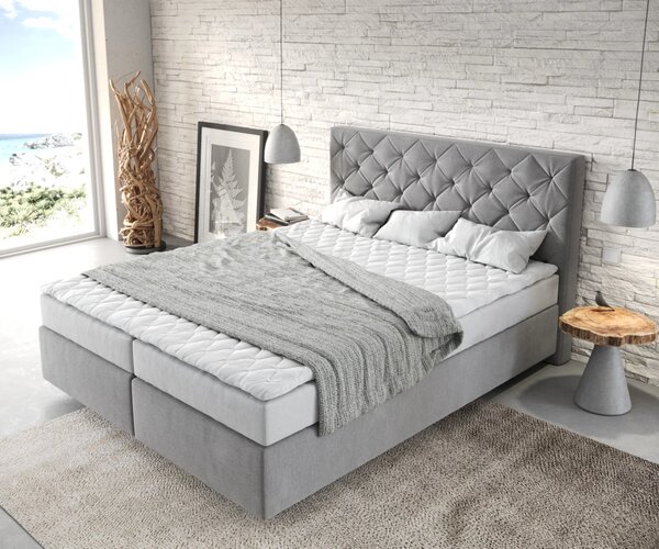 DELIFE Boxspring ágy Dream-Great 160x200 cm mikroszálas szürke matraccal és topperrel