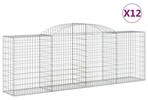 VidaXL 12 db íves horganyzott vas gabion kosár 300 x 50 x 100/120 cm