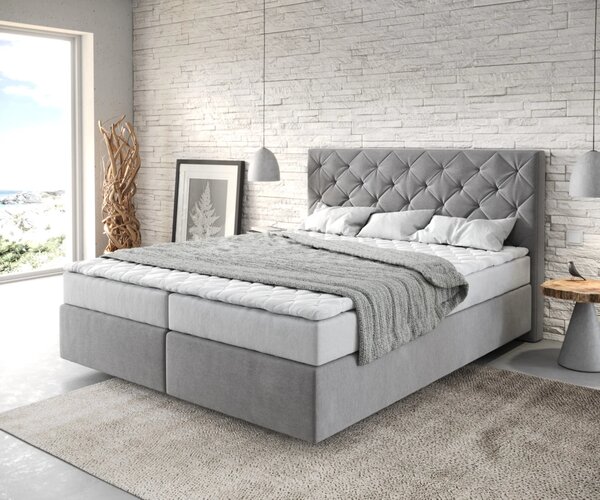 DELIFE Boxspring ágy Dream-Great 160x200 cm mikroszálas szürke matraccal és topperrel
