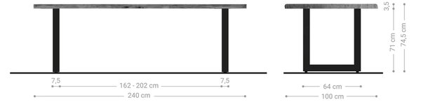 DELIFE Étkezőasztal Edge 240x100 cm akác természetes rozsdamentes acél széles Live-Edge