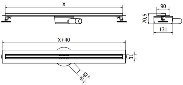 Mexen Flat 360° Slim zuhanyfolyóka 60 cm, szálcsiszolt grafit, 1E41060